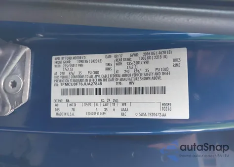 2018 Ford Escape S z USA, uszkodzony, nr VIN 1FMCU0F76JUA27845